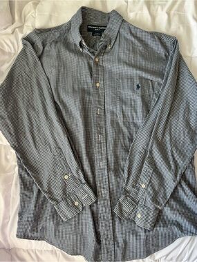 Ralph Lauren Navy and White Gingham Button-Down Shirt